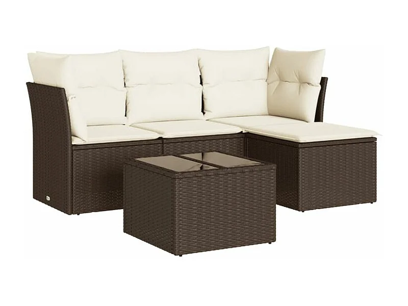 Salon de jardin avec coussins 5 pcs marron résine tressée