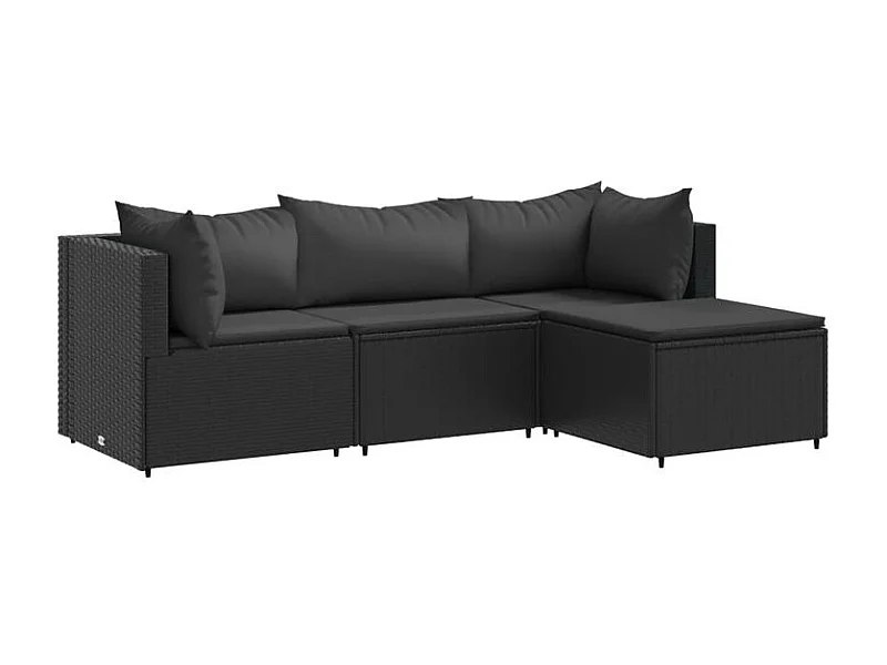 Salon de jardin 4 pcs avec coussins Noir Résine tressée