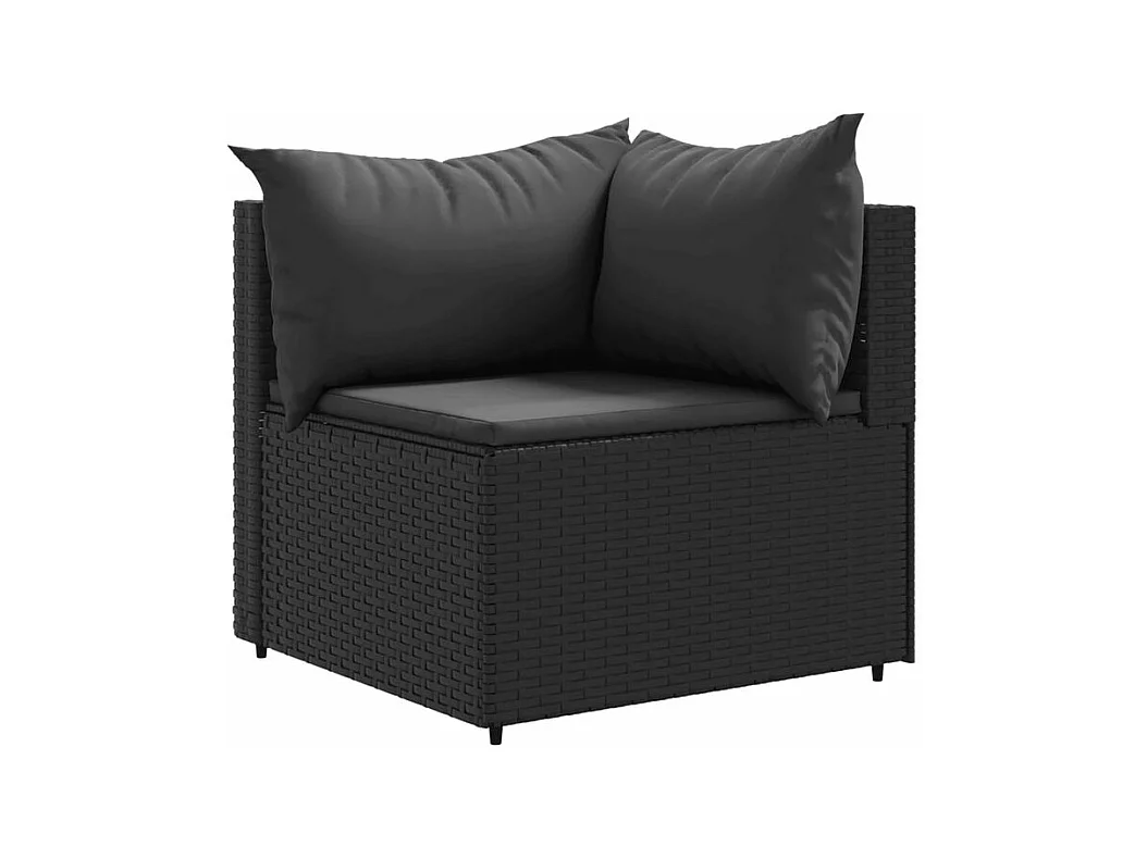 Salon de jardin 4 pcs avec coussins Noir Résine tressée