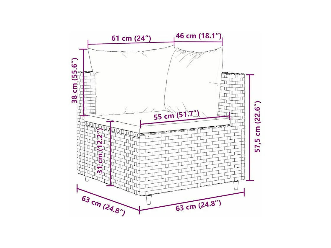 Salon de jardin 4 pcs avec coussins Noir Résine tressée