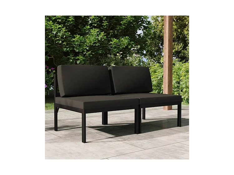 Canapé de jardin 2 places avec coussins Aluminium Anthracite