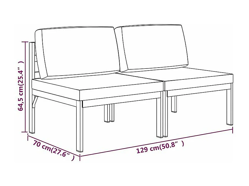 Canapé de jardin 2 places avec coussins Aluminium Anthracite