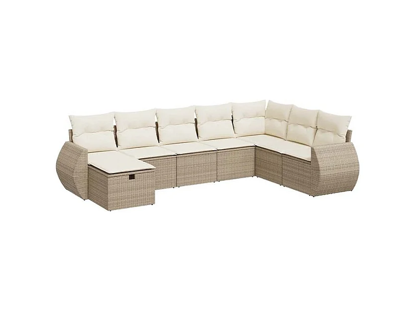 Salon de jardin avec coussins 8 pcs beige résine tressée