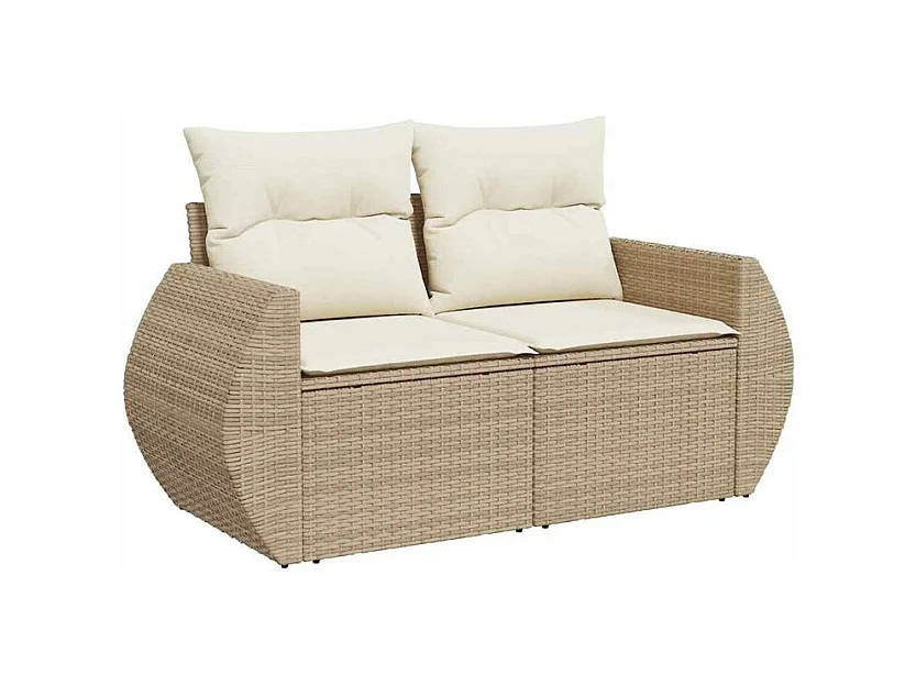 Salon de jardin avec coussins 8 pcs beige résine tressée
