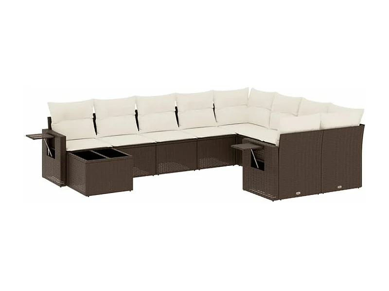 Salon de jardin 10 pcs avec coussins marron résine tressée
