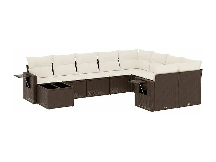 Salon de jardin 10 pcs avec coussins marron résine tressée