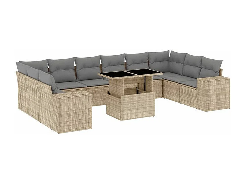 Salon de jardin 11 pcs avec coussins beige résine tressée