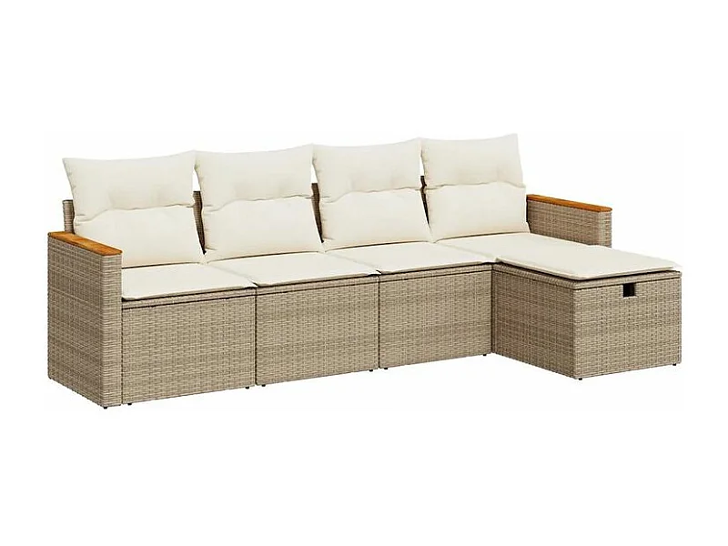 Salon de jardin avec coussins 5 pcs beige résine tressée