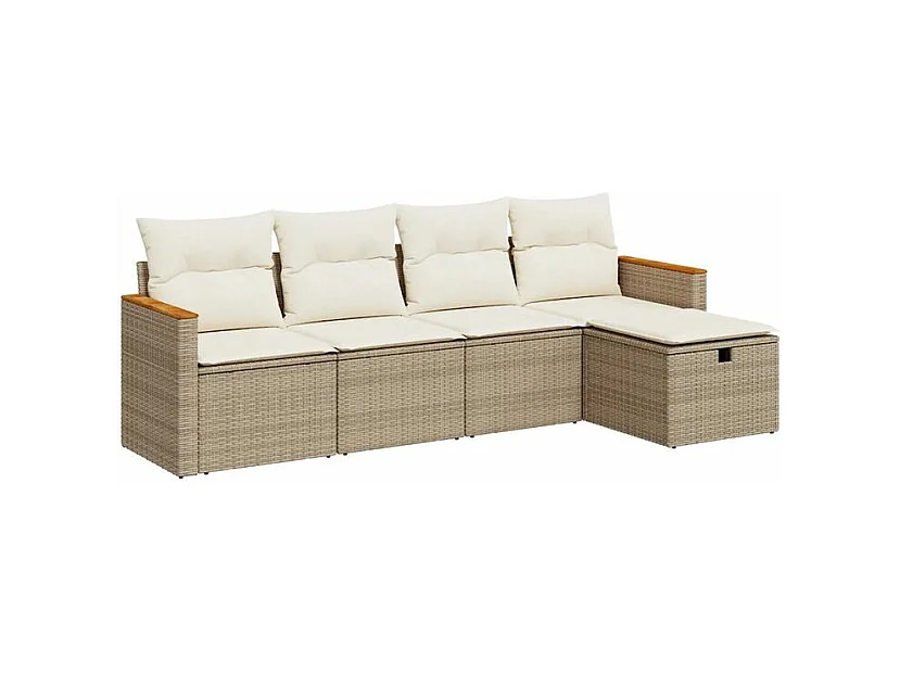 Salon de jardin avec coussins 5 pcs beige résine tressée