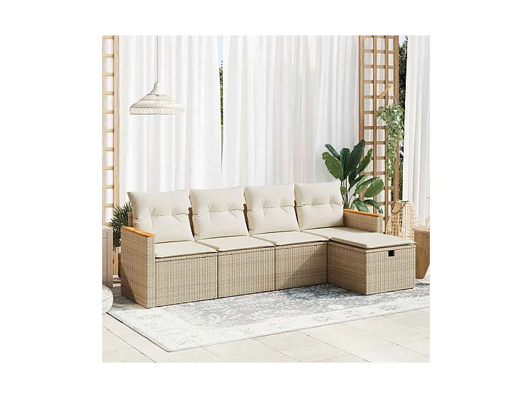 Salon de jardin avec coussins 5 pcs beige résine tressée