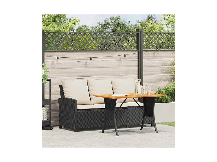 Canapé de jardin 3 places coussins et table noir résine tressée