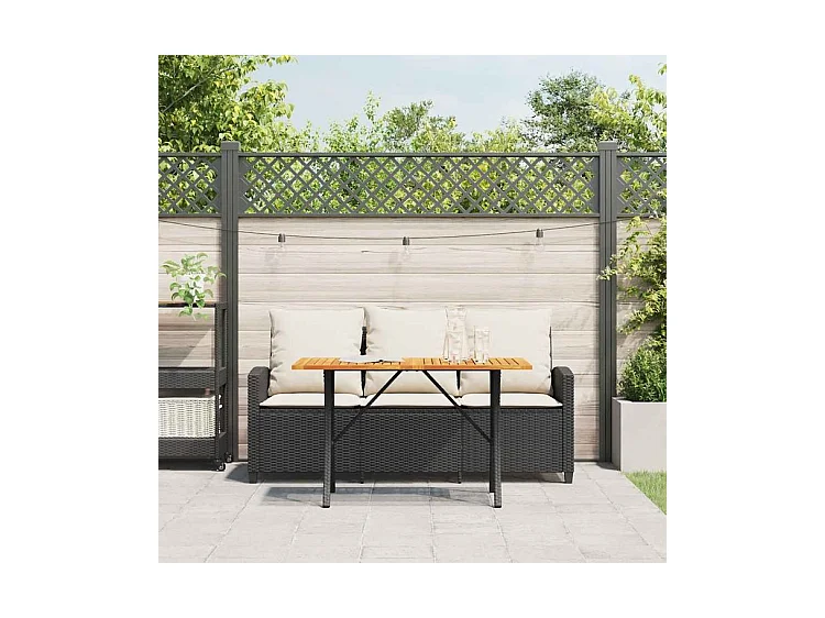 Canapé de jardin 3 places coussins et table noir résine tressée