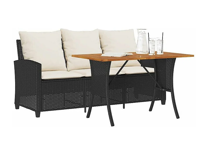 Canapé de jardin 3 places coussins et table noir résine tressée