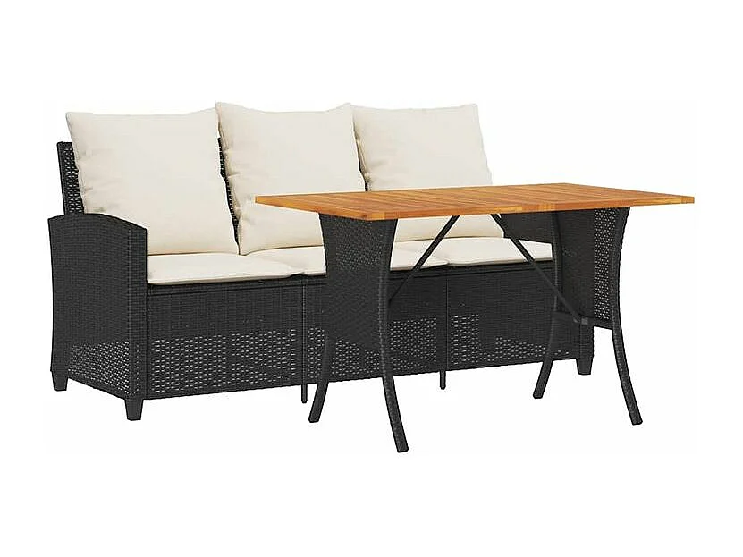 Canapé de jardin 3 places coussins et table noir résine tressée