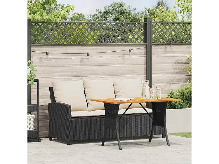 Canapé de jardin 3 places coussins et table noir résine tressée