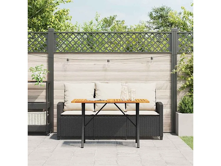 Canapé de jardin 3 places coussins et table noir résine tressée