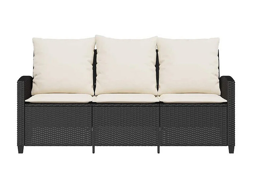 Canapé de jardin 3 places coussins et table noir résine tressée