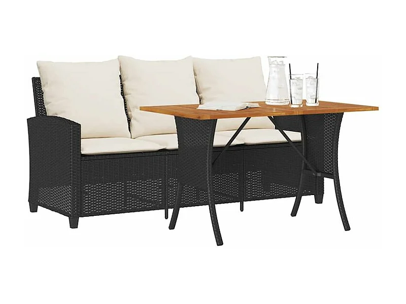 Canapé de jardin 3 places coussins et table noir résine tressée