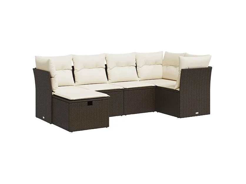 Salon de jardin avec coussins 6 pcs marron résine tressée
