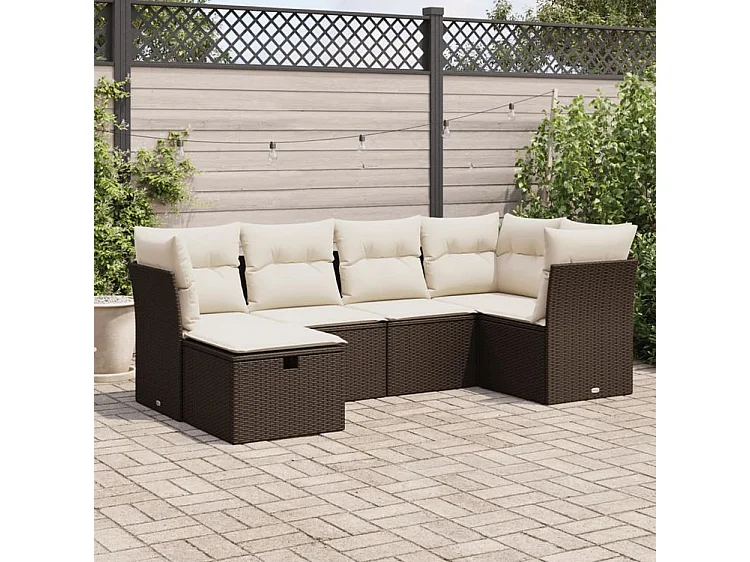 Salon de jardin avec coussins 6 pcs marron résine tressée