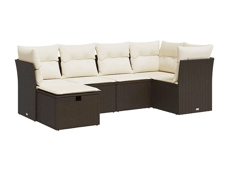 Salon de jardin avec coussins 6 pcs marron résine tressée