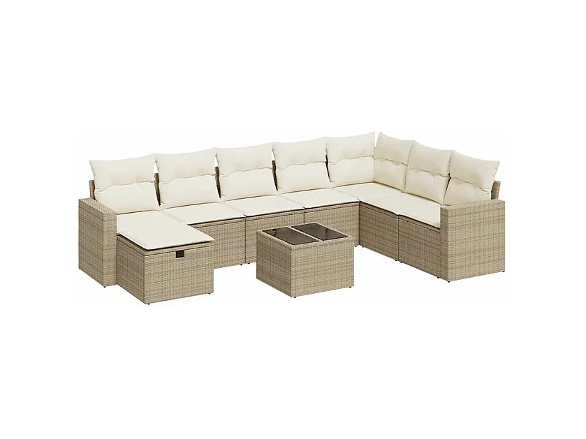 Salon de jardin avec coussins 9 pcs beige résine tressée
