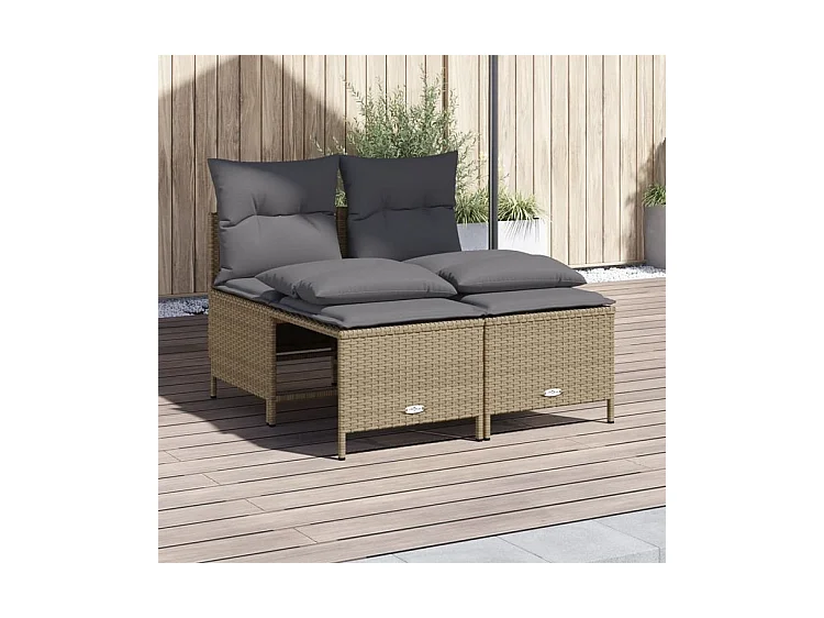Salon de jardin avec coussins 4 pcs beige résine tressée