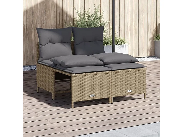 Salon de jardin avec coussins 4 pcs beige résine tressée