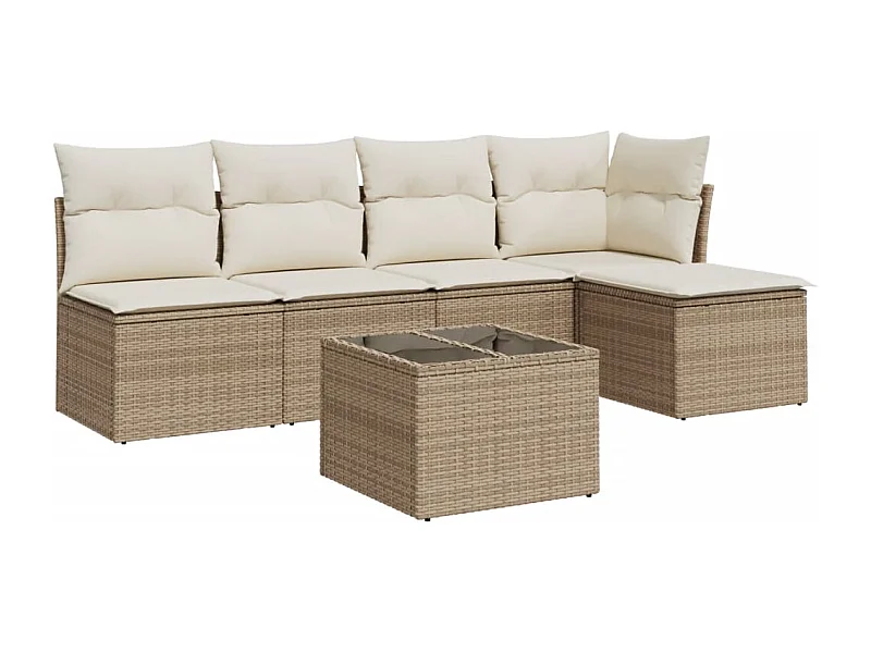 Salon de jardin avec coussins 6 pcs beige résine tressée