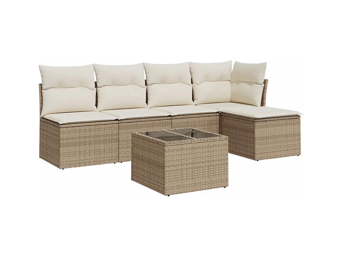 Salon de jardin avec coussins 6 pcs beige résine tressée