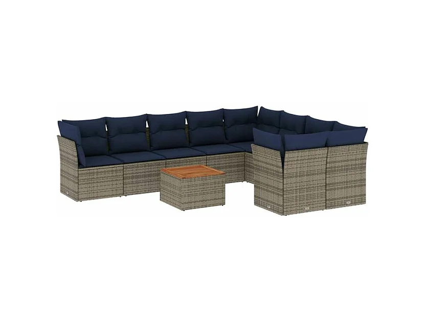 Salon de jardin 10 pcs avec coussins gris résine tressée