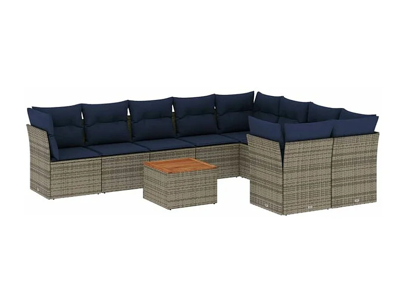 Salon de jardin 10 pcs avec coussins gris résine tressée