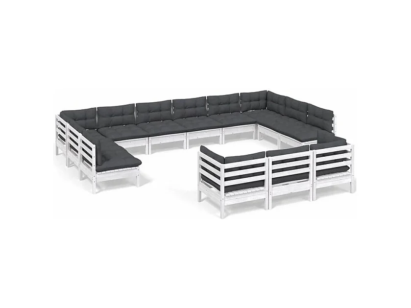 Salon de jardin 13 pcs avec coussins blanc bois de pin