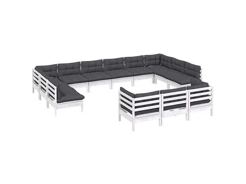 Salon de jardin 13 pcs avec coussins blanc bois de pin