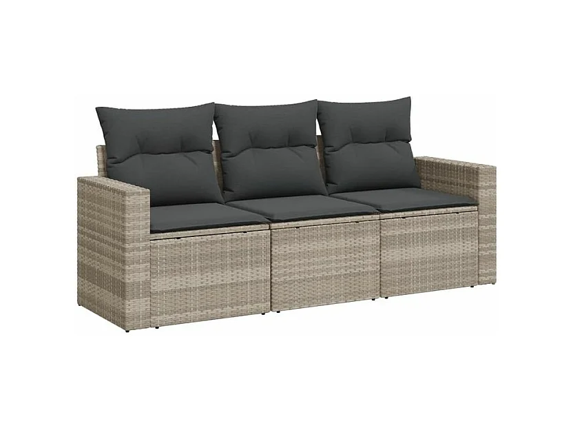 Salon de jardin avec coussins 3 pcs gris clair résine tressée