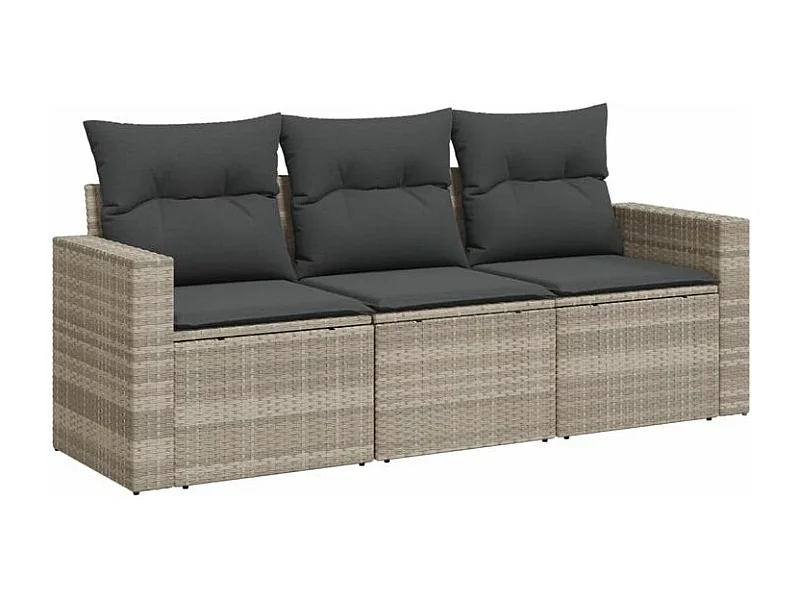 Salon de jardin avec coussins 3 pcs gris clair résine tressée