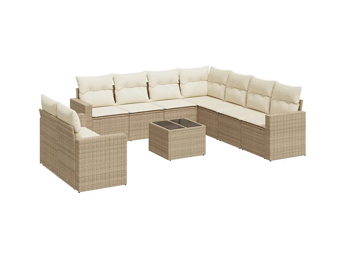 Salon de jardin avec coussins 10 pcs beige résine tressée