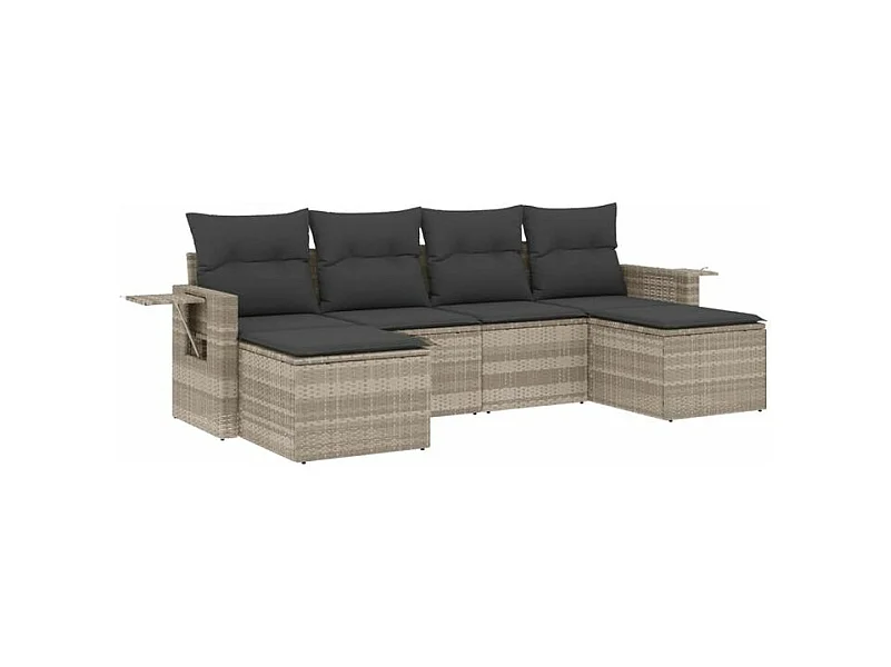 Salon de jardin 6 pcs avec coussins gris clair résine tressée