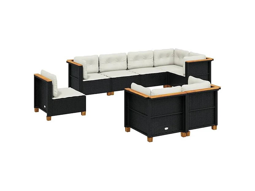 Salon de jardin 8 pcs avec coussins noir résine tressée