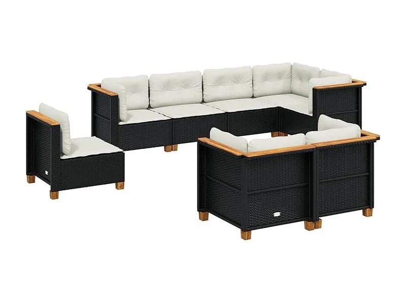 Salon de jardin 8 pcs avec coussins noir résine tressée