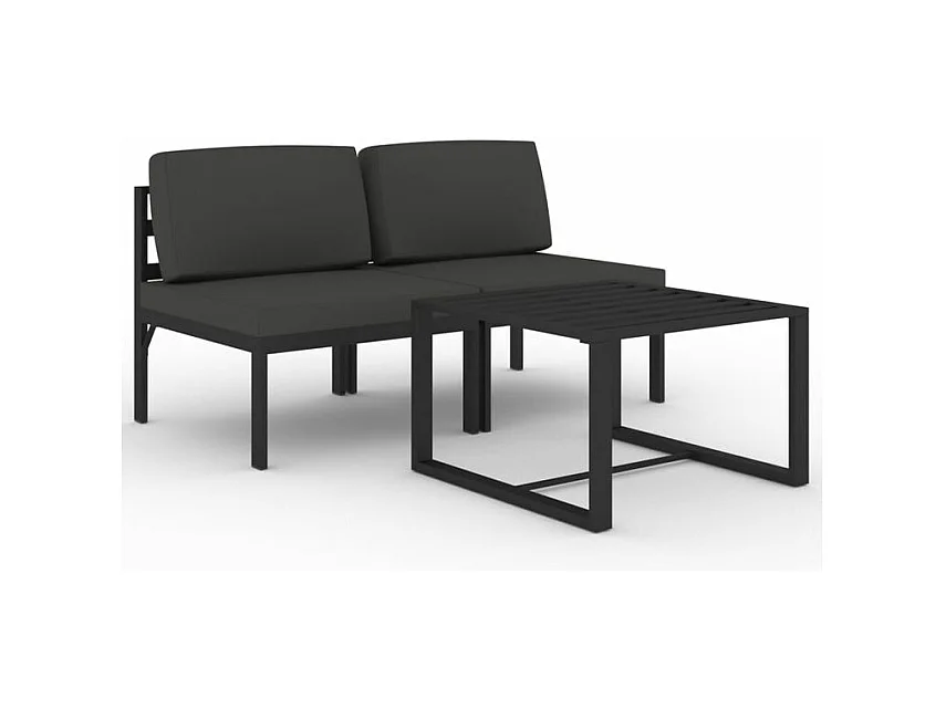 Salon de jardin 3 pcs avec coussins Aluminium Anthracite