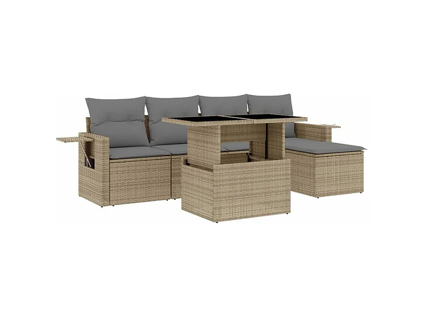 Salon de jardin avec coussins 6 pcs beige résine tressée