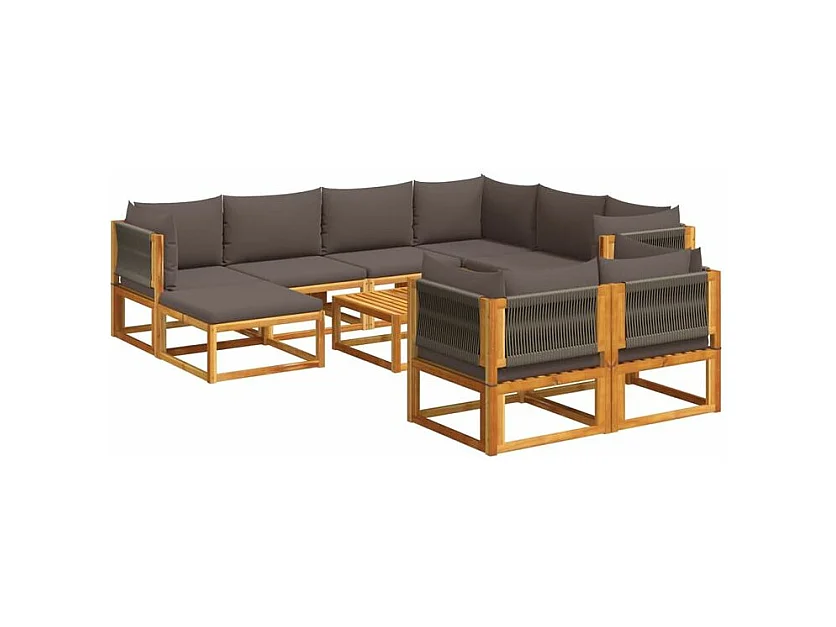 Salon de jardin avec coussins 10 pcs bois d'acacia solide