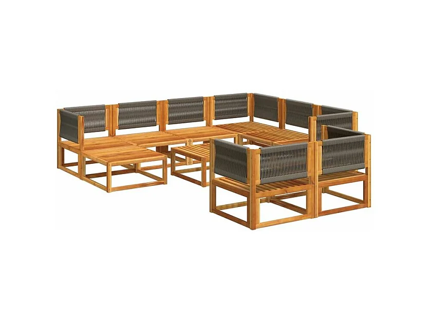 Salon de jardin avec coussins 10 pcs bois d'acacia solide