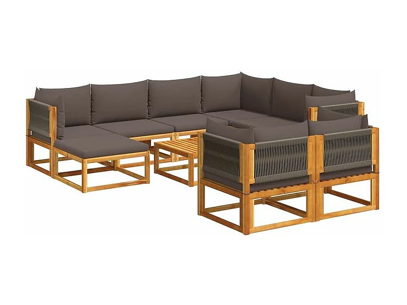 Salon de jardin avec coussins 10 pcs bois d'acacia solide