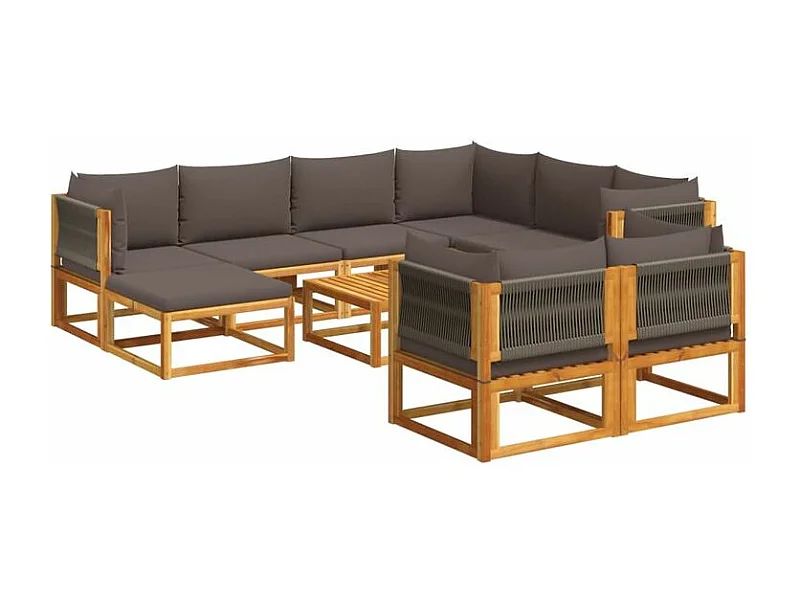 Salon de jardin avec coussins 10 pcs bois d'acacia solide