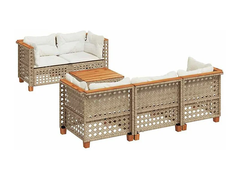 Salon de jardin avec coussins 6 pcs beige résine tressée