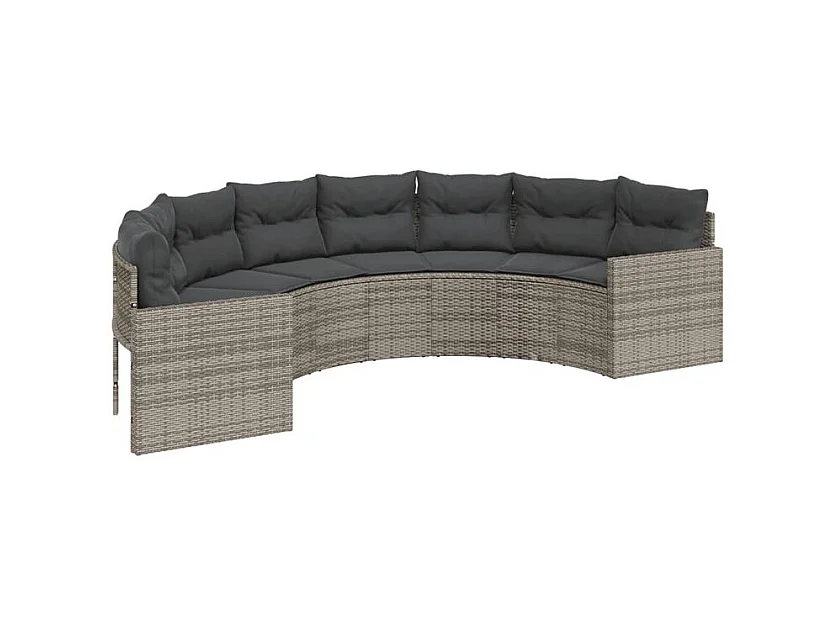 Canapé de jardin avec coussins demi-rond gris résine tressée