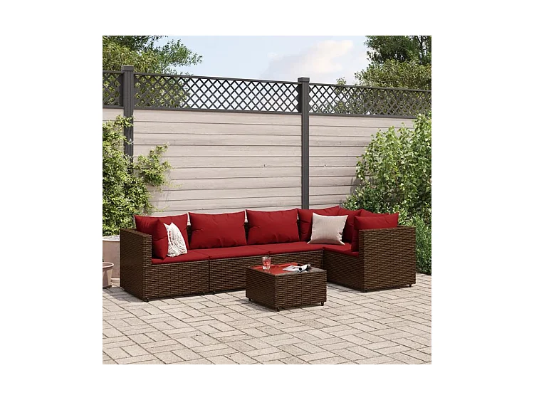 Salon de jardin 6 pcs avec coussins Marron Résine tressée