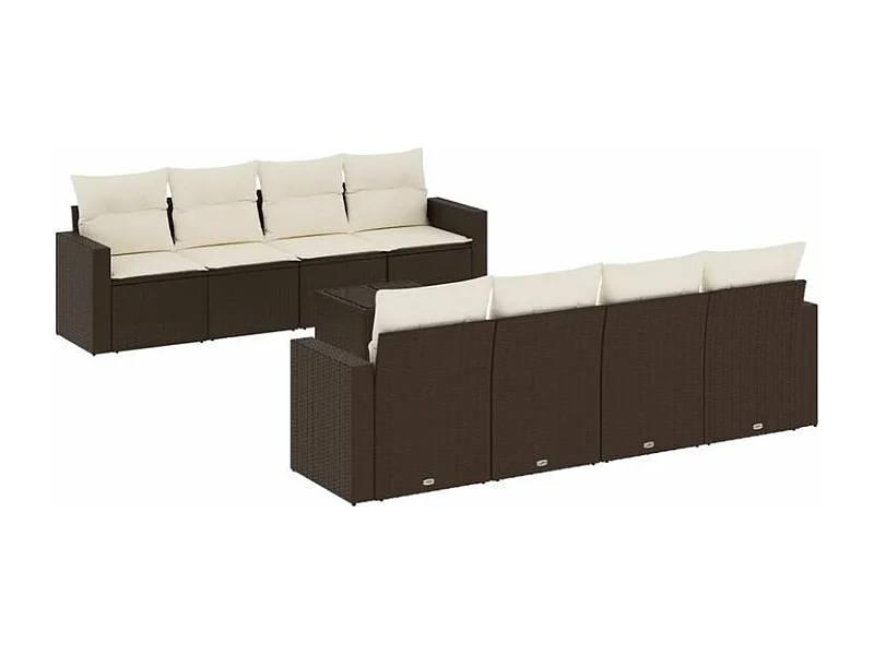Salon de jardin avec coussins 9 pcs marron résine tressée